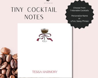Tiny Notecards, Cocktail Notecard, Pretty Drink Stationery, for Hostess Gift, Small Notes, for Hostess, Happy Hour Art, Personalized Note