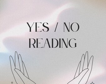 May include: A graphic design with a light pink, blue, and yellow background. The text "YES / NO READING" is in black text. Two stylized hands are on either side of the text, with small stars and circles around them. The text "TAROT Bodhicitta BY MOON" is in black cursive text at the top of the image.