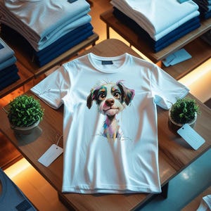 Colorful Rainbow Dog T-Shirt, Sad Cartoon Puppy Graphic Tee, Dog Lover Gift