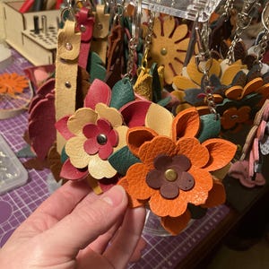 genuine handmade dahlia large 3D leather flower purse flair keychain