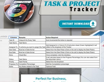 Project Management Planner | Task Tracker, Project Dashboard (Printable PDF)