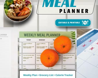Digital Meal Planner | Weekly Meal Planner | Grocery List, Digital Food Journal and Calorie Tracker