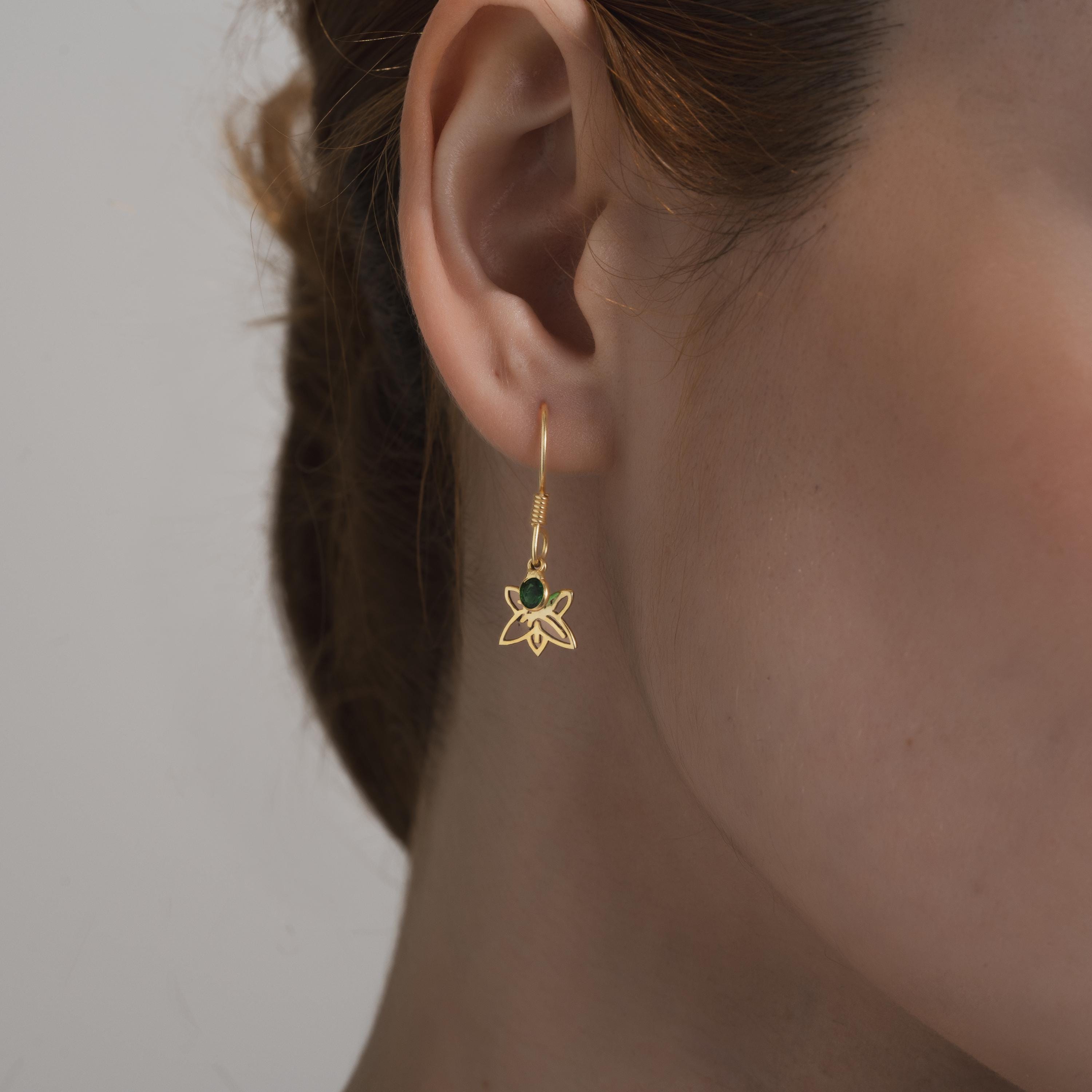 Birth Flower Earrings with Birthstone – Personalized Dangle Floral Earrings, Custom Minimalist Gift for Women