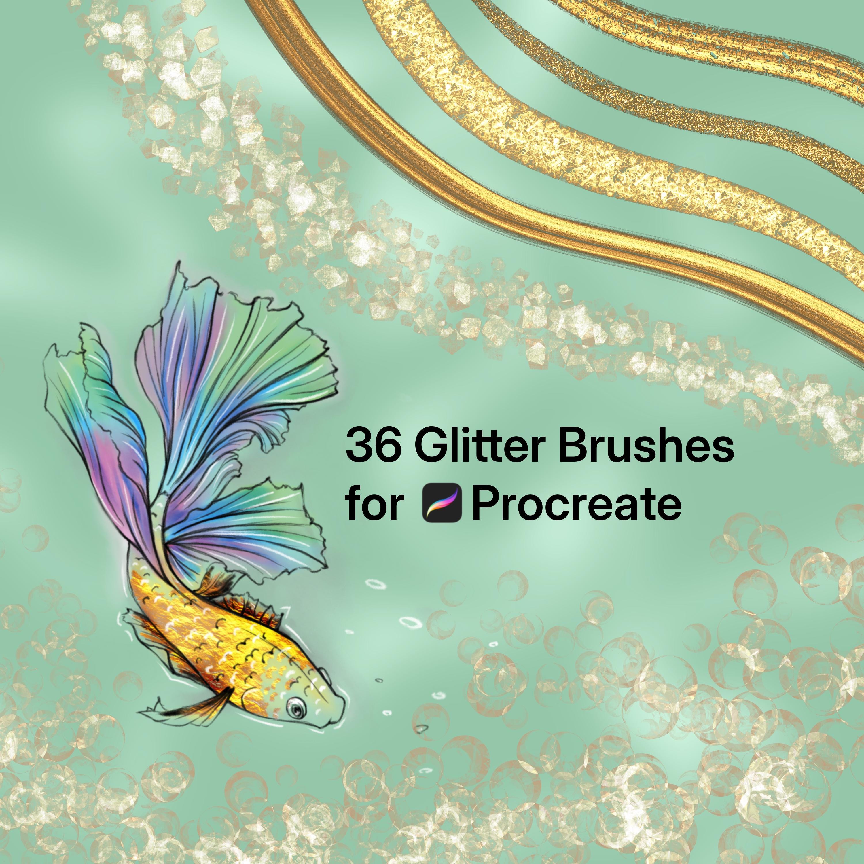 Pinceles de Procreate con purpurina para lettering y arte | Set de pinceles metálicos brillantes + muestras doradas