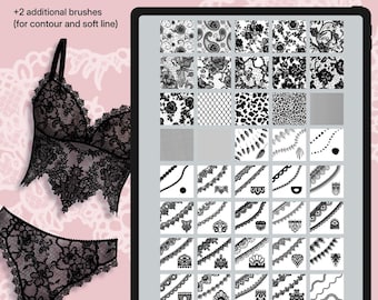 Pinceles de encaje y decoración para Procreate, pinceles de moda