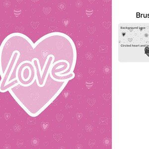 Puede incluir: Un fondo rosa con un contorno blanco de un coraz&oacute;n que dice "Love" en un contorno blanco. El fondo est&aacute; lleno de peque&ntilde;os corazones blancos, flores y otros dise&ntilde;os.