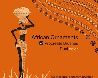 Procreate African Ornament Brushes: Dual Color & Pattern Brush Set (Digital Download)