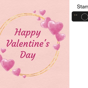 Peut inclure: Une cr&eacute;ation rose pour la Saint-Valentin avec un cadre circulaire dor&eacute; et des c&oelig;urs roses. Les mots "Happy Valentine's Day" sont &eacute;crits en cursive &agrave; l'int&eacute;rieur du cadre, sur un fond rose.