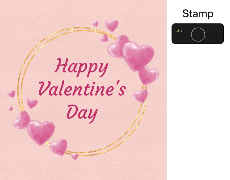 Peut inclure: Une cr&eacute;ation rose pour la Saint-Valentin avec un cadre circulaire dor&eacute; et des c&oelig;urs roses. Les mots "Happy Valentine's Day" sont &eacute;crits en cursive &agrave; l'int&eacute;rieur du cadre, sur un fond rose.