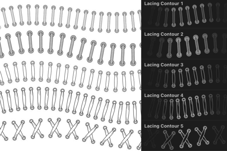 Curated visual reference: Gallery Detail: 25 Procreate Lacing Brushes Bows Lacings Cords Fashion Brush Set