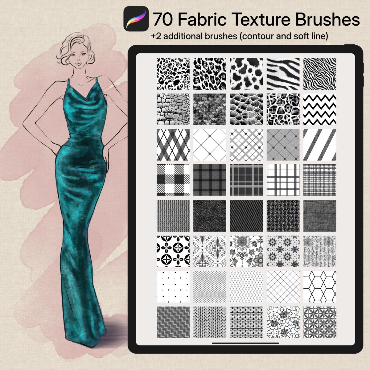 70+ Procreate Fabric Texture Brushes for Fashion Illustration & Design