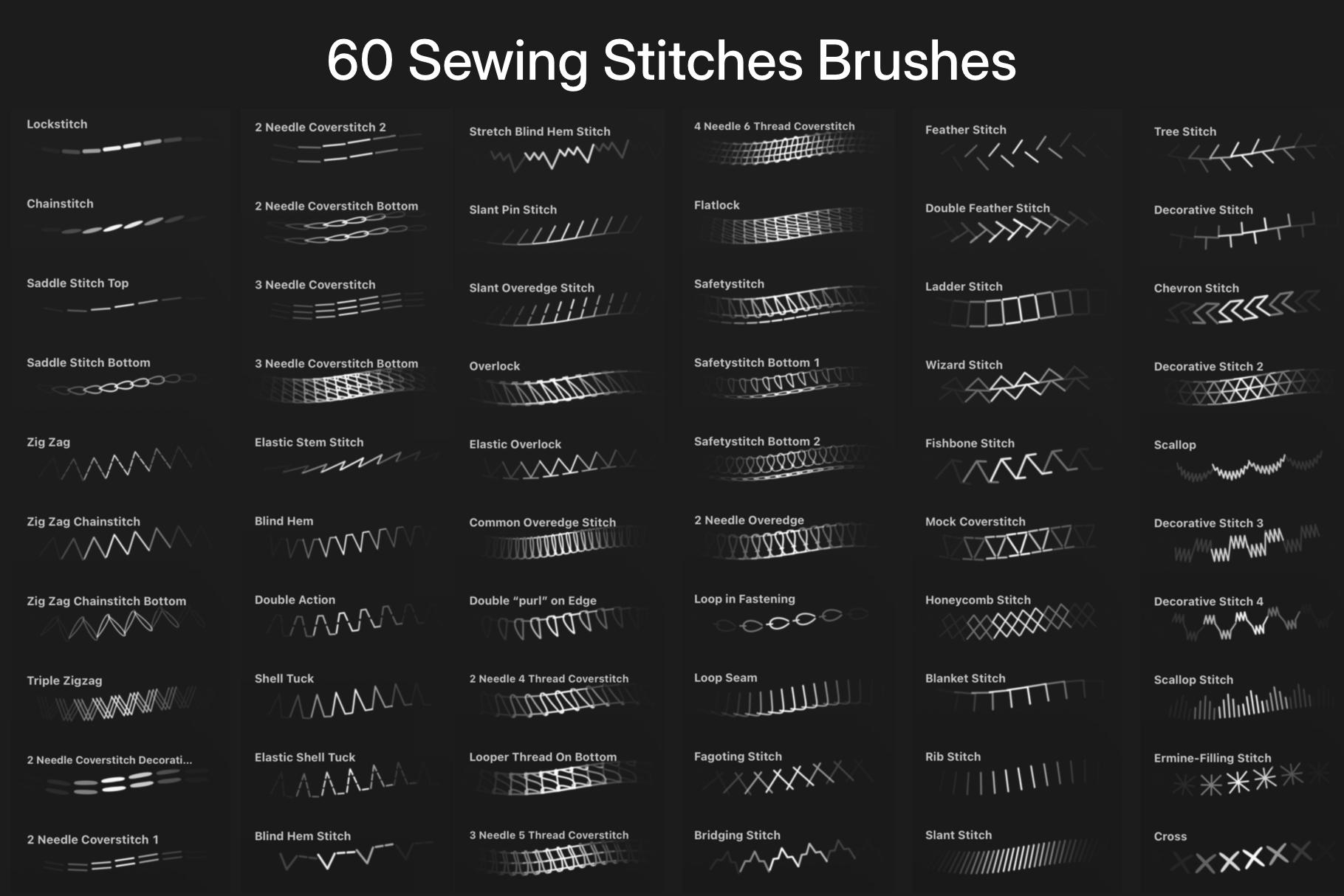 60 Procreate Fashion Brushes, Stitches for Flat Sketches, Overlock ...