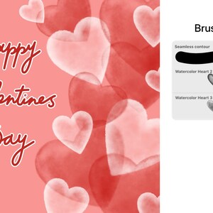 Puede incluir: Tarjeta de felicitaci&oacute;n de Feliz D&iacute;a de San Valent&iacute;n con un fondo rosa y un dise&ntilde;o de corazones superpuestos en acuarela en tonos rosa y rojo.