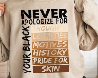 Never Apologize Black History Month Sweatshirt, Black History Hoodie, Black Lives Matter Sweater, African American Sweatshirt, Black Power