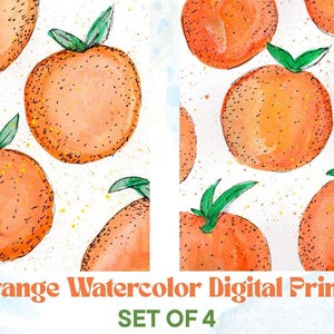 Set of 2 Hand-Painted Watercolor Orange Print| Digital Download Wall Art | Botanical Fruit Illustration | Kitchen Decor | Printable Art