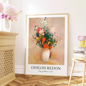 Vase of Flowers (Pink Background) by Odilon Redon, Digital Print, Printable Wall Art, Famous Painting Poster Print, Home Room Decor