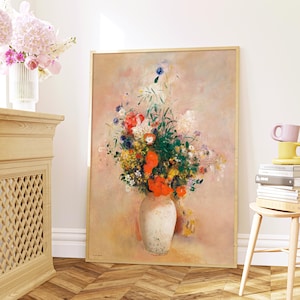 Vase of Flowers (Pink Background) by Odilon Redon, Digital Print, Printable Wall Art, Famous Painting Poster Print, Home Room Decor