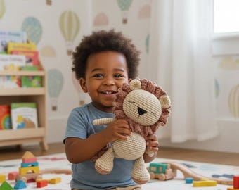 Personalized Crochet Lion Toy: Custom Safari Nursery Decor, Handmade Amigurumi Plush