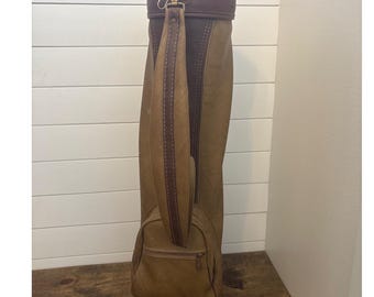 Vintage Fairway by Leeds Brown Leather Golf Bag Made In USA Brass Hardware