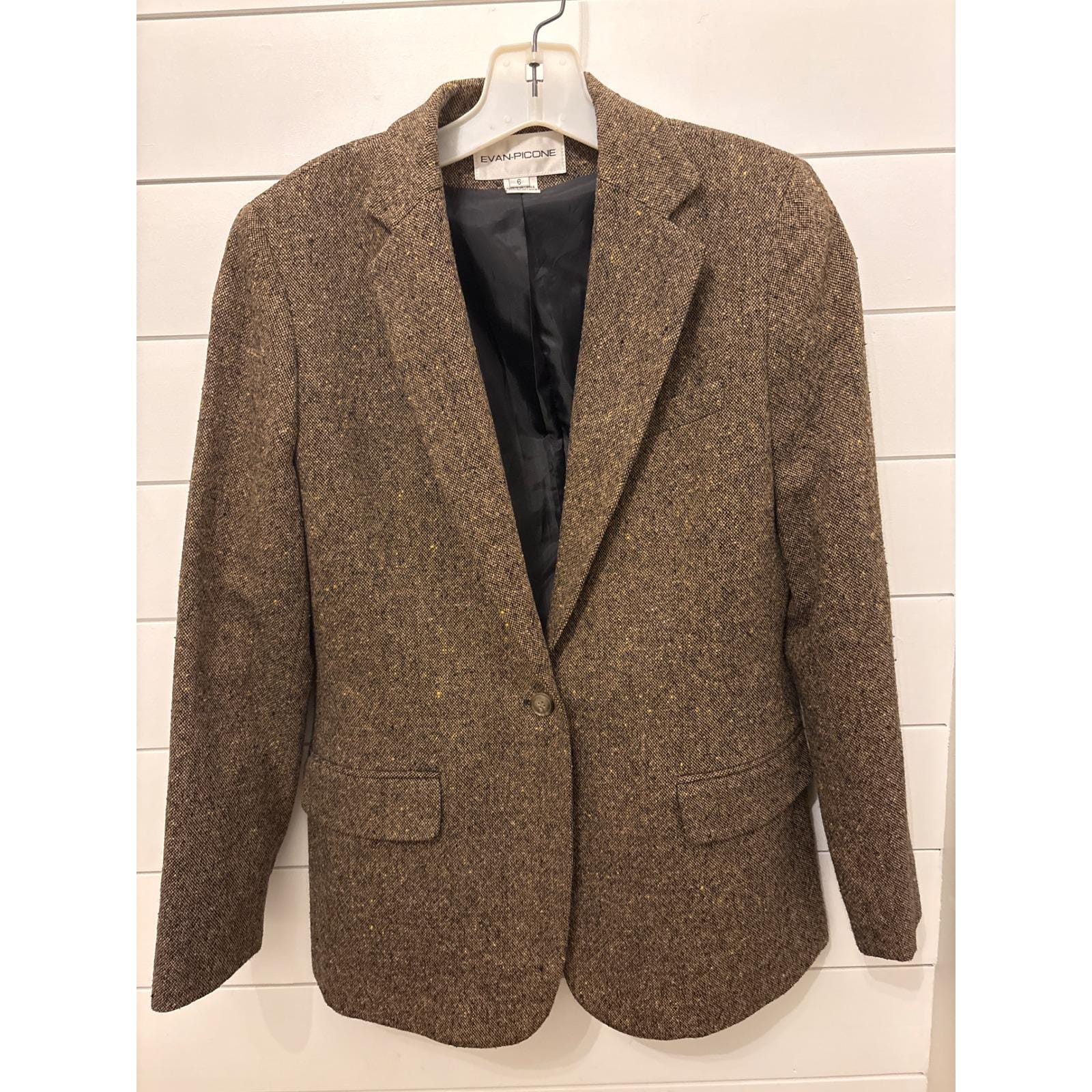 Blazer croisé pour femme en laine marron foncé à fines rayures
