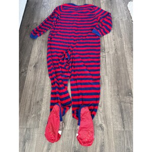 Nick & Nora Womens XL Sock Monkey Footed Schlafanzug Fleece Gestreifter Babybody Rot Blau Bild 10