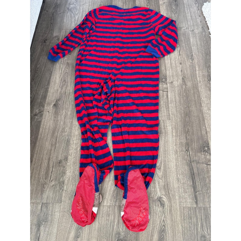 Nick & Nora Womens XL Sock Monkey Footed Schlafanzug Fleece Gestreifter Babybody Rot Blau Bild 10