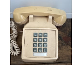 Vintage Cortelco Push Button Desk Phone Beige Retro Landline Telephone USA