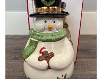 Vintage NEW Lenox Snowman Musical Cookie Jar Gingerbread Man Christmas