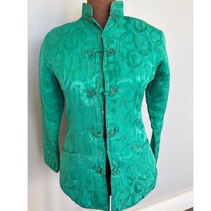 Vintage Peony Brand Chinese Mandarin Collar Jacket Asian Frog Button Silk Blend