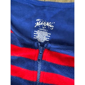 Nick & Nora Womens XL Sock Monkey Footed Schlafanzug Fleece Gestreifter Babybody Rot Blau Bild 4