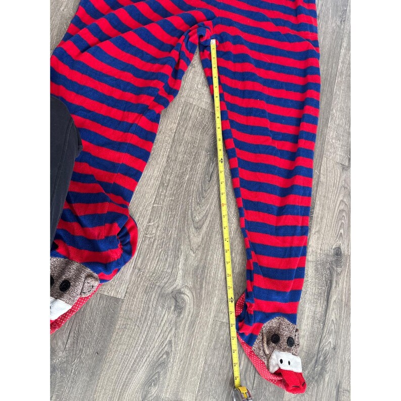 Nick & Nora Womens XL Sock Monkey Footed Schlafanzug Fleece Gestreifter Babybody Rot Blau Bild 9