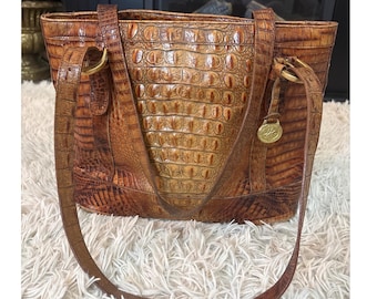Vintage Brahmin Toasted Almond Collection Alligator Embossed Leather Purse Tote