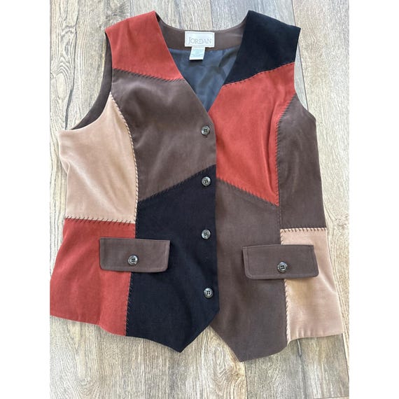 Jordan Patchwork Suede Vest Brown Rust Black Tan … - image 2