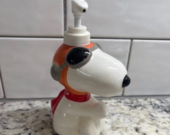 Vintage 80er Jahre Peanuts Snoopy Rot Baron Pilot Keramik Seifenspender Lotion Pumpe