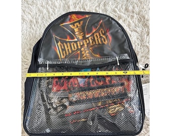 Vintage Y2k West Coast Choppers Backpack Black Flames Skull