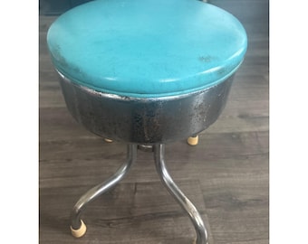 Vintage Turquoise Chrome Swivel Stool Mid Century Metal Modern Retro Diner Stool