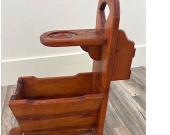 Vintage Wooden Smoking Stand Magazine Rack Mail Slot Rustic Pipe Butler 21in