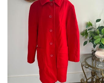 Abrigo vintage Penguin 100 % lana para mujer, rojo, con botones delanteros y cuello, fabricado en EE. UU.