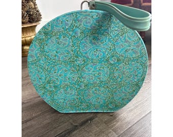 Vintage 60er Jahre Psychedelische Rolle Runde Zug Tasche Teal Grün Mod Mid-Century Tasche