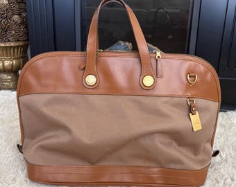 Vintage Dooney & Bourke Weekender Bag Leather Canvas Tan Preppy Made In USA NEW