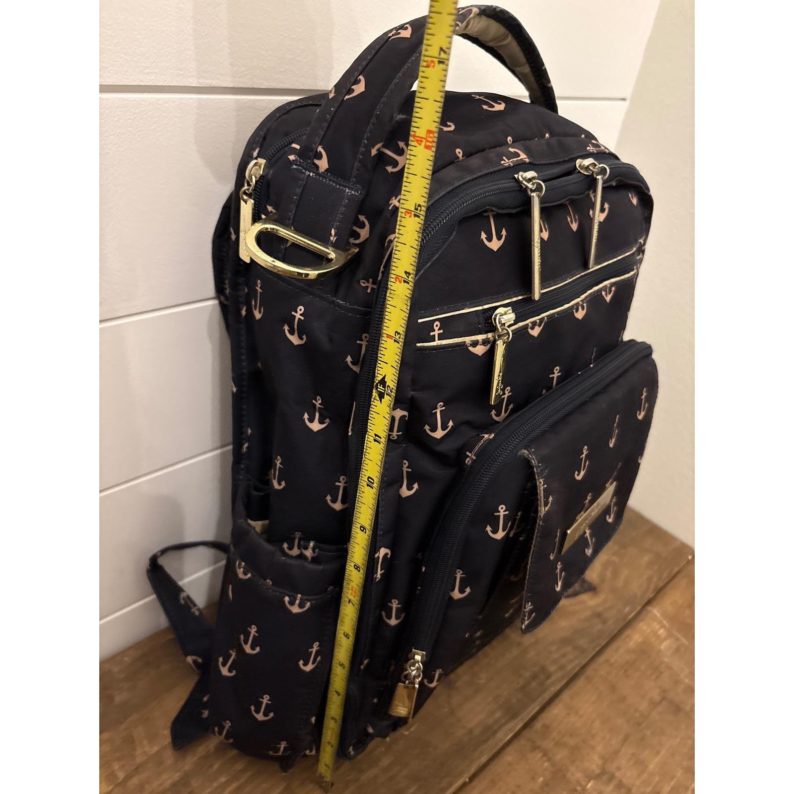 Jujube Navy Anchor Print Backpack Diaper Bag Gold Hardware  display picture 3