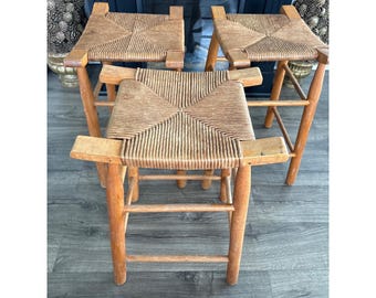 Vintage Mid Century 60er Jahre Rush Sitz Holz Thekenhocker Französisch Country JEDER