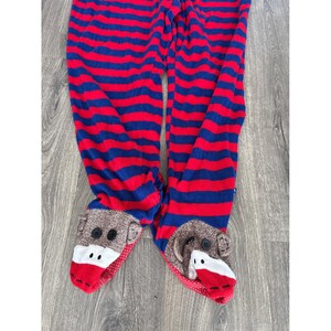 Nick & Nora Womens XL Sock Monkey Footed Schlafanzug Fleece Gestreifter Babybody Rot Blau Bild 3