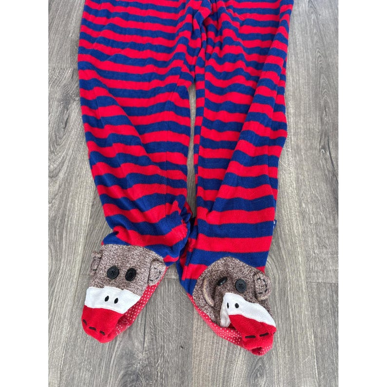 Nick & Nora Womens XL Sock Monkey Footed Schlafanzug Fleece Gestreifter Babybody Rot Blau Bild 3