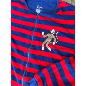 Nick & Nora Womens XL Sock Monkey Footed Schlafanzug Fleece Gestreifter Babybody Rot Blau Bild 5