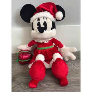 Disney Minnie Mouse Christmas Plush Red Dress Santa Hat Gift Park EXCLUSIVE image 1
