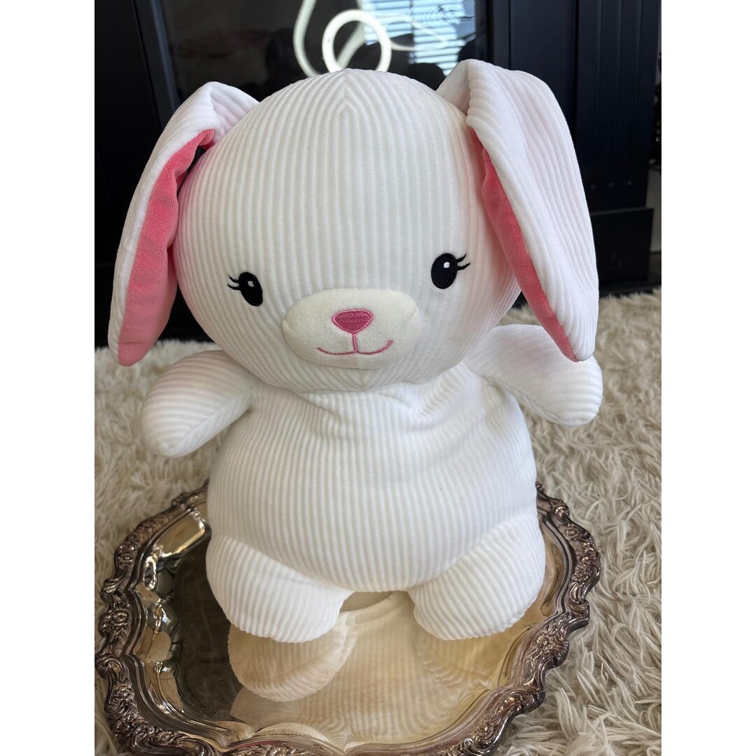 White Corduroy Bunny Rabbit Plush Stuffed Animal Pink Ears Large - Etsy