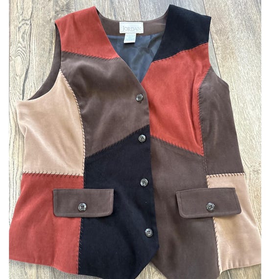 Jordan Patchwork Suede Vest Brown Rust Black Tan … - image 1