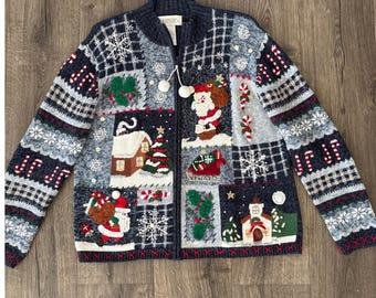 Vintage Casual Corner y2k Women's Ugly Christmas Sweater Cardigan Sz M