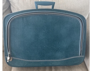 Vintage 60's Teal Blue Mid Century Modern Suitcase Retro Travel Bag with Keys